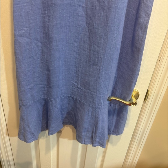 Linen Midi Dress Periwinkle Blue Sleeveless Ruffle Hem Italy S NWT - Picture 6 of 8